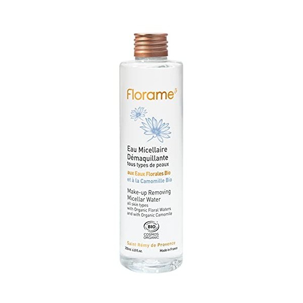 Florame Visage Eau Micellaire Démaquillante Bio 200ml pour Tous Types de Peaux