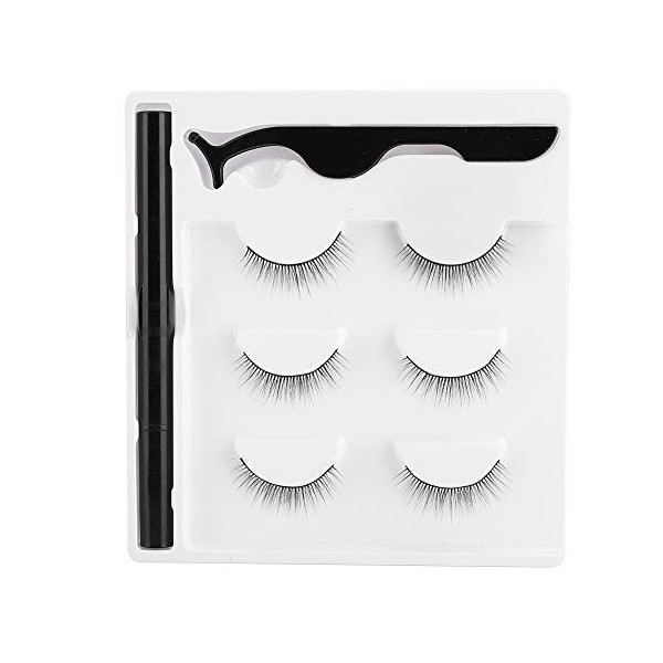 Kit de faux cils 3 paires de faux cils magnétique Eyeliner stylo pince à épiler ensemble doutils de maquillage de cils pour 