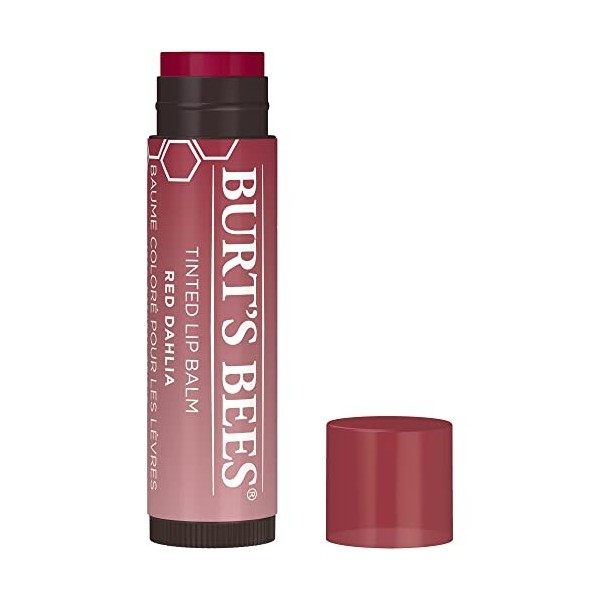 Burts Bees Baume à lèvres teinté Red Dahlia, teinte hydratante pour les lèvres au beurre de karité, 100 % dorigine naturell