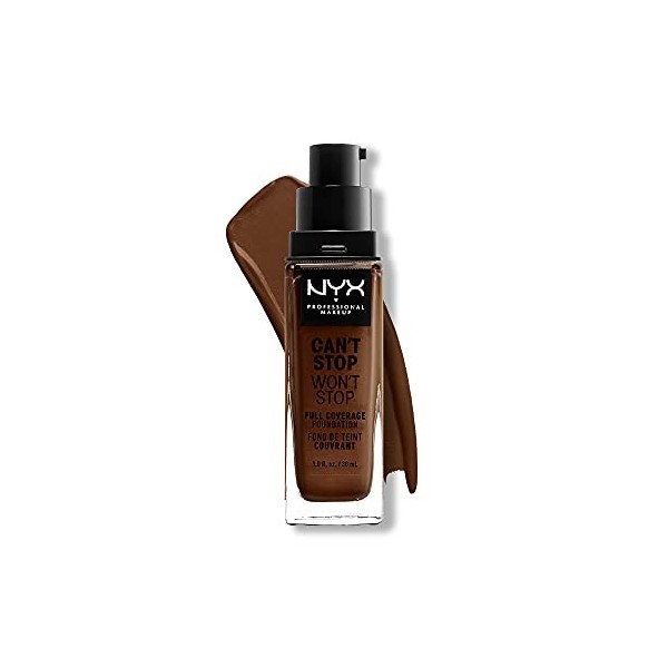 NYX Professional Makeup Fond de Teint Liquide Couvrant Tenue 24h Cant Stop Wont Stop, Waterproof, Fini Mat, Teinte : Deep w