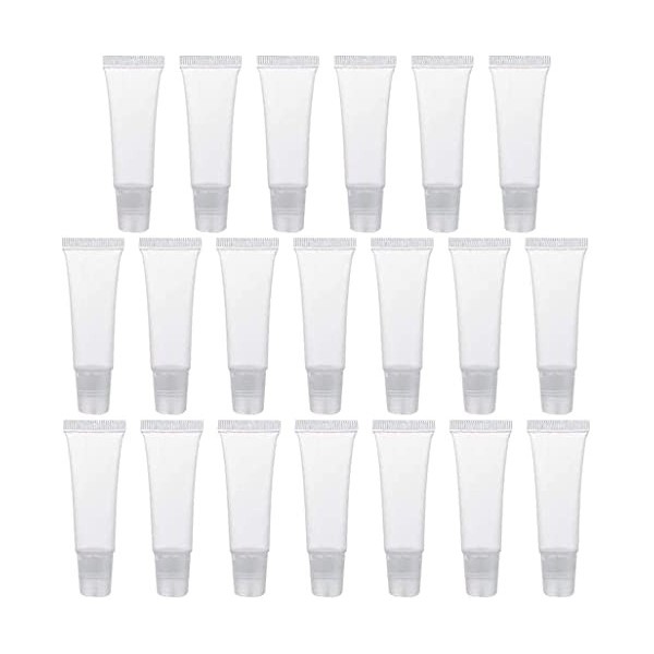 LATRAT Lot de 20 tubes vides rechargeables en plastique transparent pour gloss à lèvres, lotion corporelle, échantillon de sh