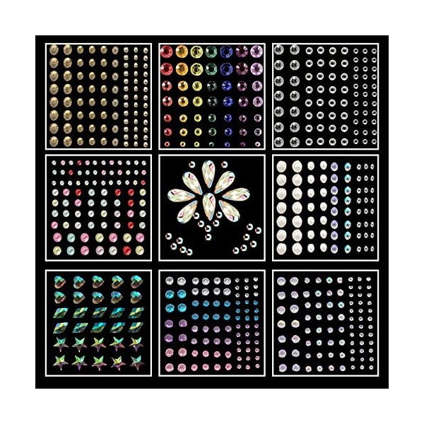 Strass Coachella Autocollant bijoux 9 Feuilles Visage Paillettes Yeux Visage Corps Ongles Festival Maquillage diamant Sticker