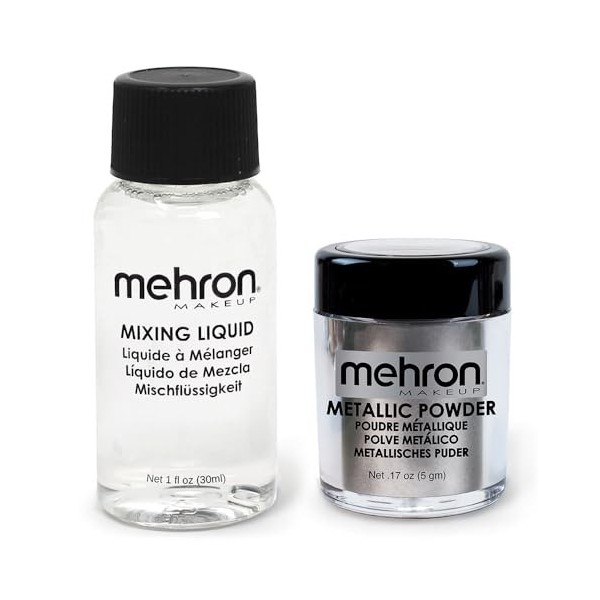 Mehron make-up Metallic Powder avec Mixing Liquid - Silver 5 gr/30 ml 