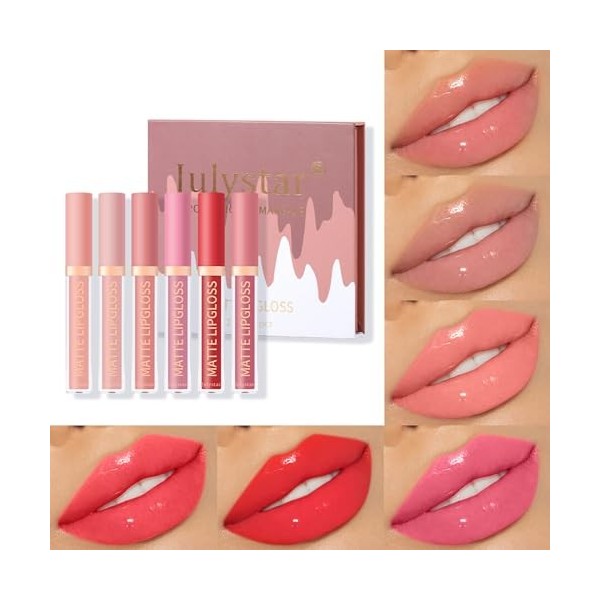 Pure Vie Lip Gloss Kit Cadeau Maquillage pour Femme, 6Color Rouge a Levre mat Longue Tenue Rouges à Lèvres, Crayon a Levre Ma