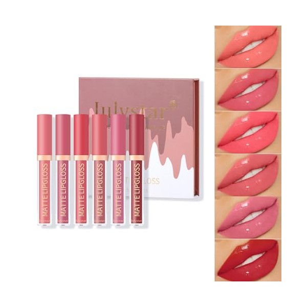 Pure Vie Lip Gloss Kit Cadeau Maquillage pour Femme, 6Color Rouge a Levre mat Longue Tenue Rouges à Lèvres, Crayon a Levre Ma