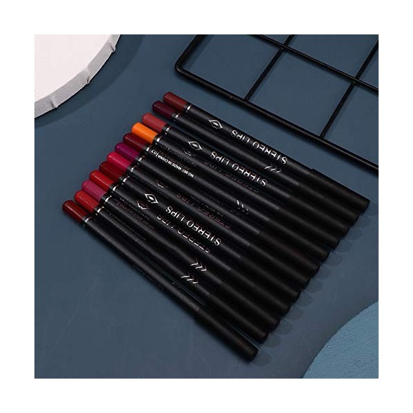 Lipliner 12pcs Lipliner Waterproof Matte Lip Liner Pencil Makeup Lip Cosmetic Pen Set pour le maquillage des lèvres, améliora