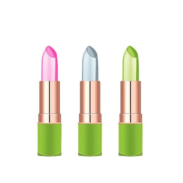 3PCS Vibely Aloe Vera Lipstick Long Lasting Moisturizer Lip Balm Temperature Color Change Lip Gloss Set