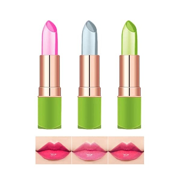 3PCS Vibely Aloe Vera Lipstick Long Lasting Moisturizer Lip Balm Temperature Color Change Lip Gloss Set