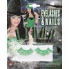 SET OF GREEN EYELASHES AND 10 GLITTER NAILS