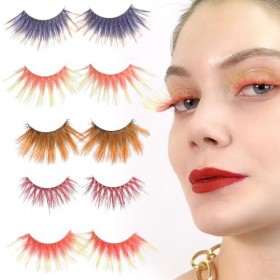 Faux Cils, 5 Paires de Cils Colorés 6D Dégradés Longs Recourbés Couleur Douce Faux Cils Rouges Cils Bleus Cils Violets Cils M