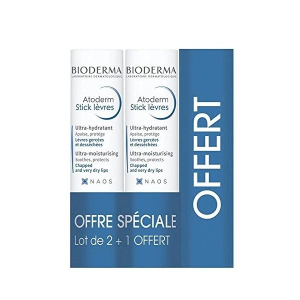 Bioderma - ATODERM Stick Lèvres - Sans allergène / Sans parabène - Lot 3 - 3 g