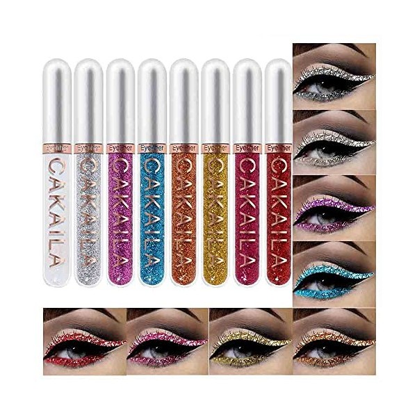 Ensemble liquide deye-liner de diamant de paillettes de 8 couleurs, kit de maquillage de stylo liquide deye-liner métalliqu