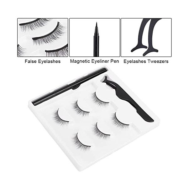 Kit Deye-liner et de Cils Magnétiques, Kit de 3 Paires de Cils Magnétiques avec Ensemble de Pinces à épiler Stylo Eyeliner, 