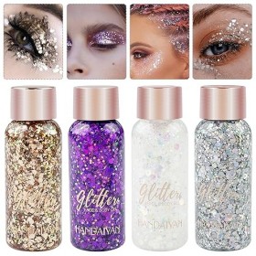 Mesybveo 4 Pièce Gel Paillettes Visage, Glitter Body Gel, Paillette Maquillage Gel Festival, Pailleté Corps, Sirène Paillette