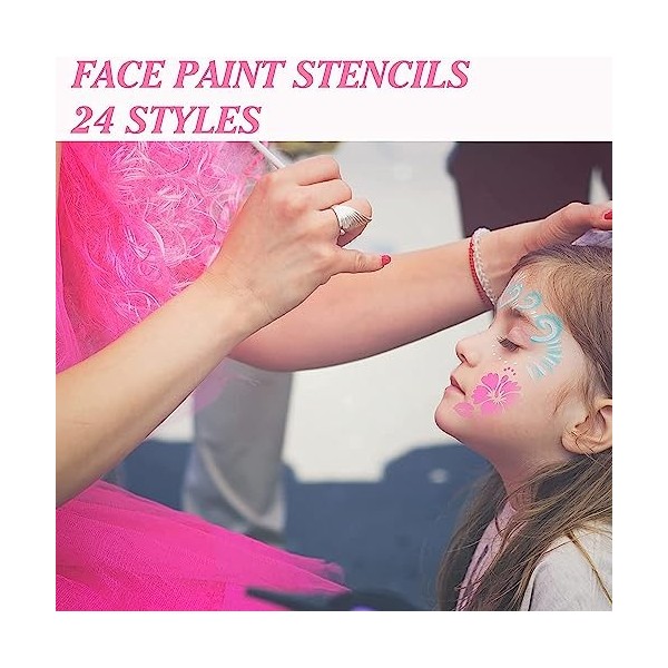 24 Pièces Pochoir Maquillage Enfant, Modèle de Tatouage pour Anniversaires Halloween Noël, Kit de Tatouage Enfant de Peinture