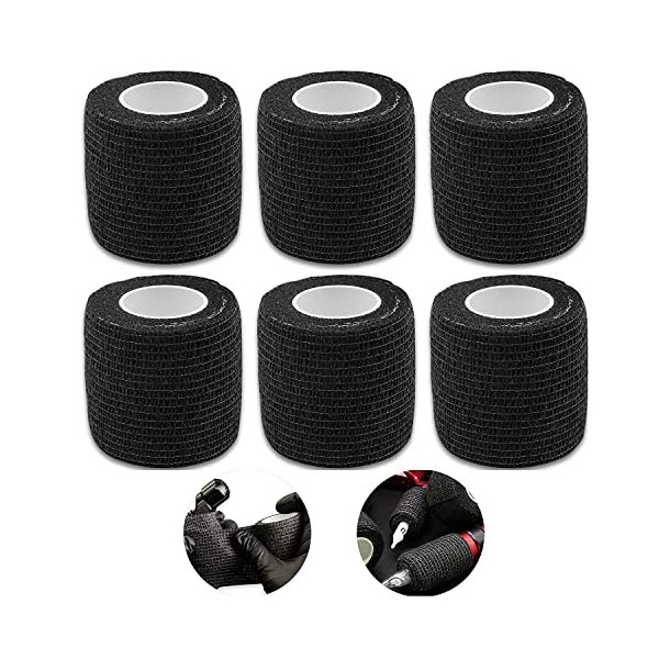 6 PCS Griptape Tattoo, Haftbandage Selbstklebend, Tattoo Grip Tape Bande Bandage élastique auto-adhésif, Tube de préhension d