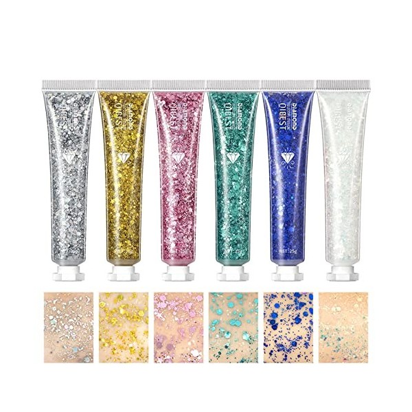 Gel Paillettes Corps, MKNZOME 6 pièces Paillette Visage Festival Maquillage Paillette Visage Gel Paillette Cheveux Glitter Ma