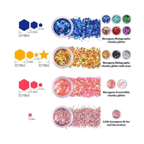 TSUWNO Set de 12 Couleurs de Paillettes pour Maquillage de Corps - Parfait pour Festivals, Fêtes et Ornements de Visage, Corp