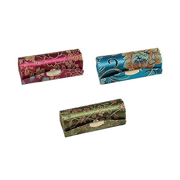 Lot de 3 étuis à rouge à lèvres classiques tissés en satin avec miroir de maquillage pour femmes et filles couleurs aléatoir