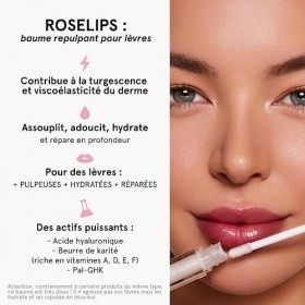 ROSELIPS Baume Repulpant pour Lèvres 98% Naturel par ROSEGOLD, Soin Levres Pulpeuses et Hydratées, à lacide hyaluronique, Fa