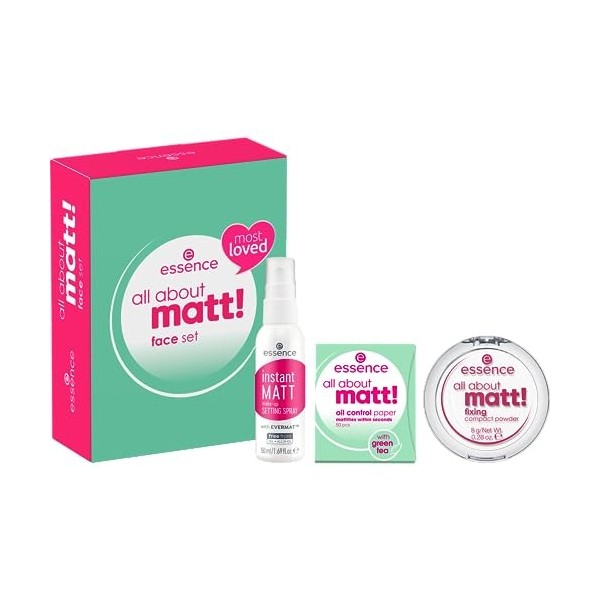 Essence All About Matte Kit de maquillage sans acétone, végétalien, sans microparticules de plastique, sans alcool, lot de 3