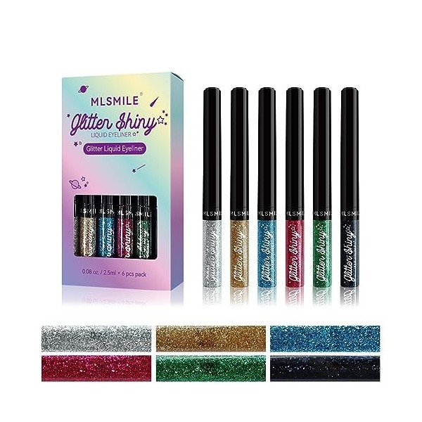 Eyeliners colorés liquides - 6 couleurs fard à paupières eye-liner | Eye Glitter Shimmer Eyeliner, Sparkle Eyeliner imperméab