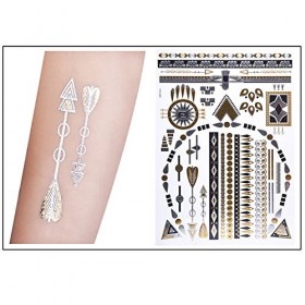 YATEICBC 10 Pcs Métallique Tatouages Temporaires,Faux Tatouages éphémères Métalliques Brillants Tattoo Temporaire Doré Argent