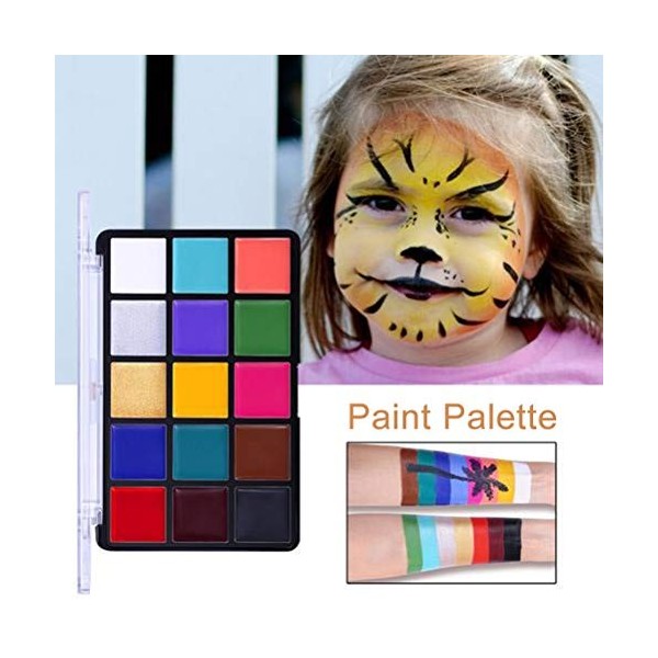 Peinture corporelle, 15 couleurs Palette de peinture non toxique pour le visage Palette de maquillage professionnelle de pein