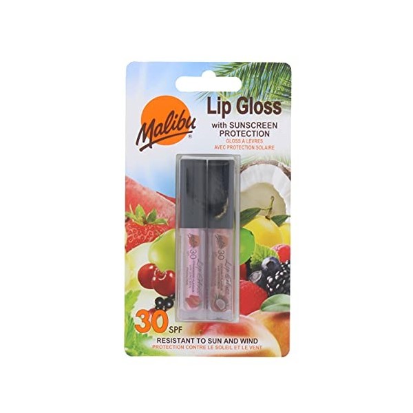 Gloss à lèvres Malibu SPF 30 à saveur de noix de coco et de fraise, 2 pièces