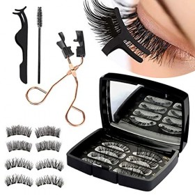 Nizirioo Faux Cils Magnetique Naturel: 4 Paires 3D Cils Magnetique Naturelavec Pincettes et Pinceau, Cils Magnétiques 3D Réut