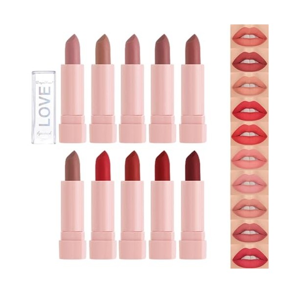 Mini coffret cadeau rouge à lèvres, Lot de 10 teintures à lèvres imperméables et non collantes en taille mini, Cosmétiques po