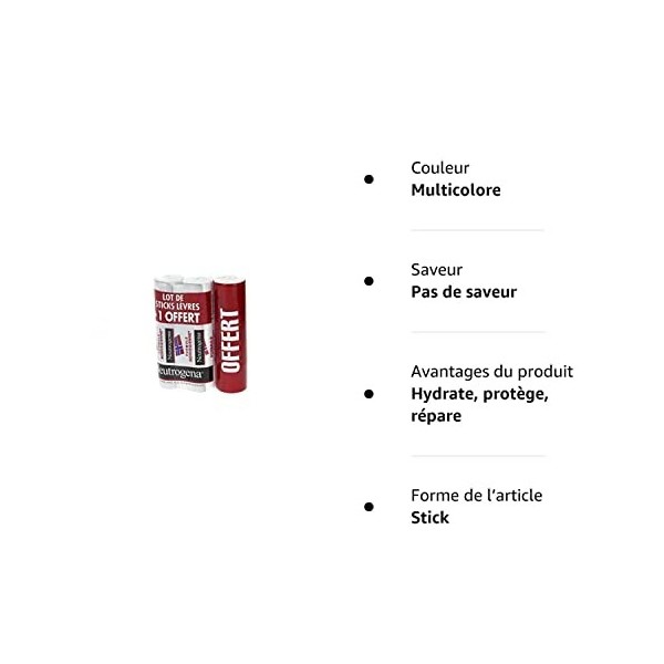 Neutrogena Stick Lèvres Nutrition Lot de 3 x 4,8 g dont 1 Offert