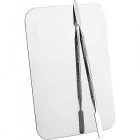 Métal Palette de Mélange, Plaque de Maquillage en Acier Inoxydable Plaque de Mélange de Fondation Rectangulaire Avec Spatule,