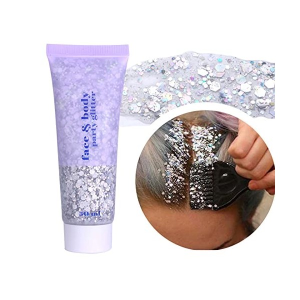 Prreal Body Glitter Gel 50ml, Paillettes de visage, Body Gel paillettes Shimmer liquide fard à paupières, Paillettes Chunky H