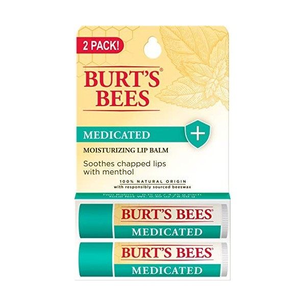 Baume à lèvres hydratant médicamenteux de Burts Bees pour un baume à lèvres unisexe de 2 x 0,15 oz