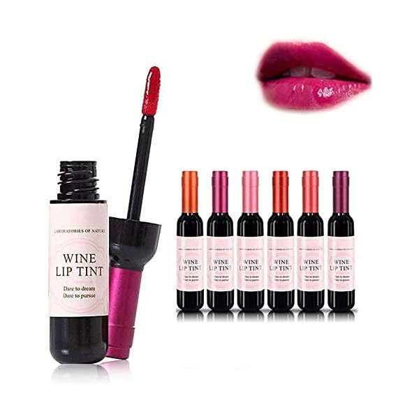 Gokame 6 Colors Wine Lip Tint, Natural Liquid Lipstick Long Lasting Mini Make Up Lip Gloss, Matte Lip Sticks Wine Bottle for 