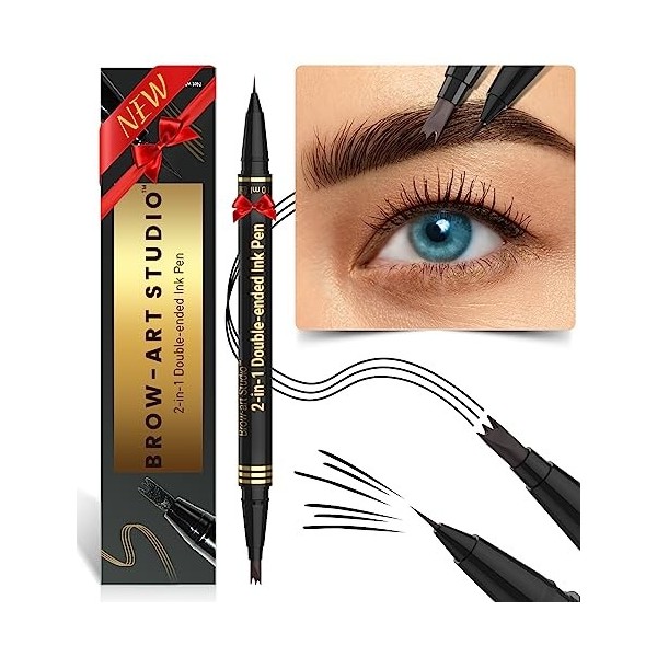 iMethod Microblading Crayon à sourcils 2 en 1 à double extrémité avec applicateur à 3 dents et pointe pinceau précise pour cr