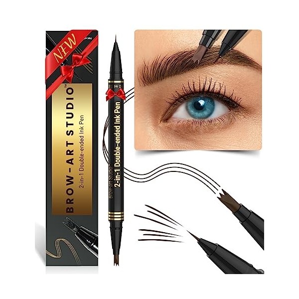 iMethod Microblading Crayon à sourcils 2 en 1 à double extrémité avec applicateur à 3 dents et pointe pinceau précise pour cr