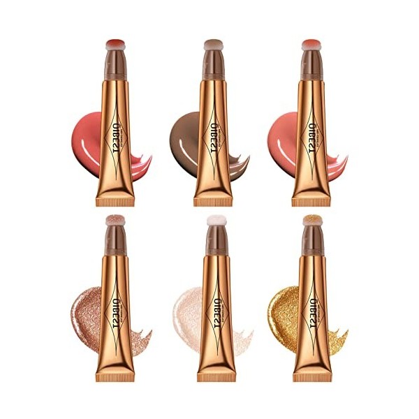 Gusengo 6 Pcs Bâton De Fard À Joues Liquide - Bâton Surligneur Crémeux 3 En 1, Contouring Stick, Contouring Visage Fard À Jou