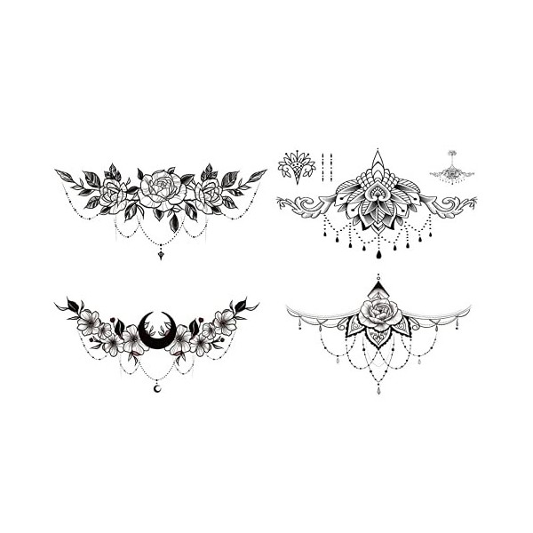 Rosie4 Lot de 4 feuilles de tatouages pour poitrine Motif bois du cul