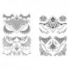 Lot de 4 feuilles de tatouages pour poitrine - Motifs fleurs de lotus