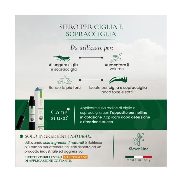 Serum Cils Croissance - SlevenLine BIO & MADE IN ITALY - Serum pour Rehaussement Cils Professionnel et Sourcils - Cils Long