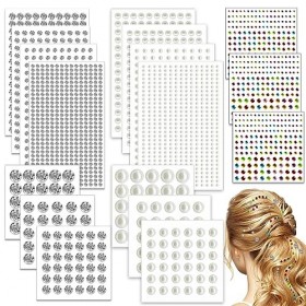 2548pcs bijoux de cheveux strass, bijoux de cheveux auto-adhésifs perles de visage breloques de cheveux gemmes, perles de che