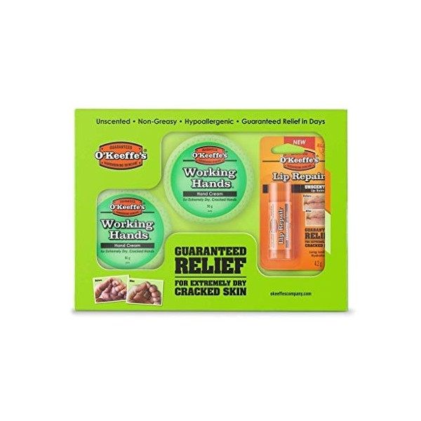 OKeeffes Working Hands & Lip Repair SET - 2x Lip Balm 1x Working Hands Tube/trockene, rissige, spröde Lippen/Hände