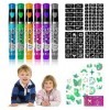 Clundoo 6PCS Stylos Tatouage Enfant, Stylos Gel à Paillettes Tatouage Kit, Set Tatouage Pailleté avec 5 Pochoir Tatouage et 4