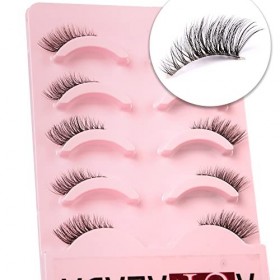 Aupalada Lot de faux cils naturels courts et transparents avec bande 1/2 œil de chat 3D Faux vison 3/4