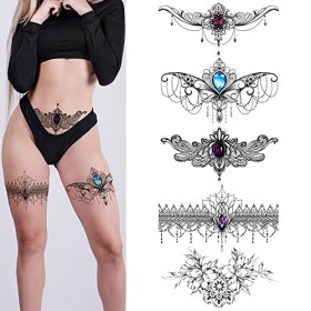 Grands tatouages temporaires en dentelle sexy, tatouages temporaires pour femmes et filles, faux tatouages nobles et élégants