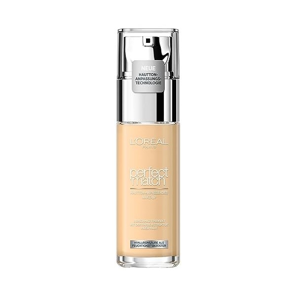 LOréal Paris Perfect Match Fond de teint liquide à lacide hyaluronique et Aloe Vera, N°1.N ivoire/ivory, 30 ml