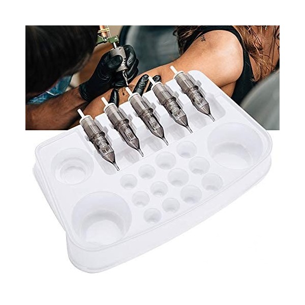 Plateau de tatouage, 12 pcs en plastique jetable aiguille de tatouage cartouche de récipient contenant des tasses dencre por