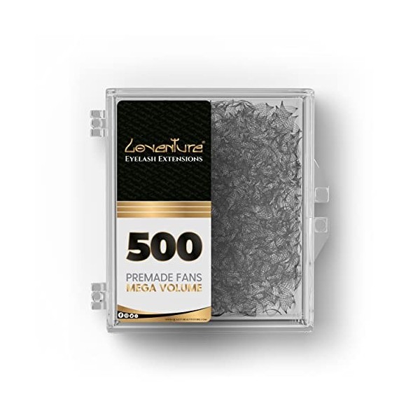 Loventure® – Lot de 500 faux-cils D curl pré-formés, volume 8D-14D, apportent beaucoup de volume